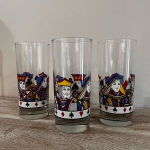 Vintage Libbey King Queen Playing Card Themed Glassware -Set of 3-
